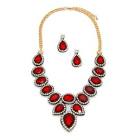 Ruby Red Crystal Felt Back Statement Necklace Set